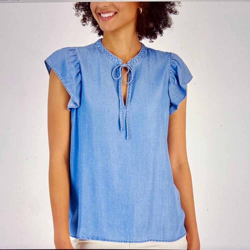 Style & Co Women׳s Blue Chambray Flutter Sleeve Top Size XL NWOT - Picture 2 of 10